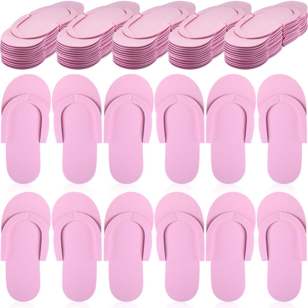 JenPen 60 Pairs Disposable Pedicure Slippers Foam Spa Pedi Flip Flops Bulk Foldable Pedicure Slippers Sandals Shoes for Guest Women Men Salon Spa Hotel Shower Foot Nail Party Supplies(Pink)