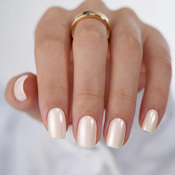 Bioday Press On Nails short Square Fake Nails Impress Soft Gel Pearl White Salon Quality Nails in 15 Sizes 30 Nail Kit wth False Nail Glue Strong for Women