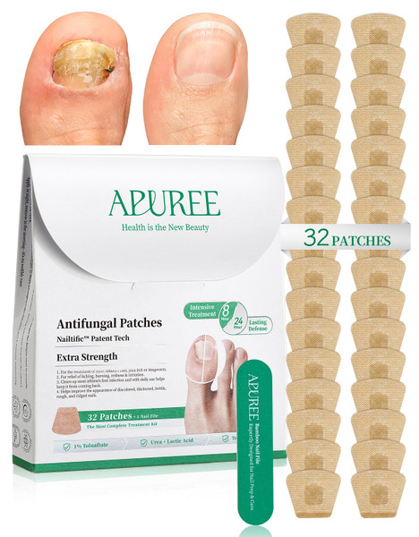 APUREE Fungal Nail Patches Extra Strength: Top 1% Tolnaftate | FSA-HSA | 8H Overnight Toenail Treatment |Repair For Discolored Yellow Brittle Damage Nails| Restores Healthy Appearance| 32 Patch
