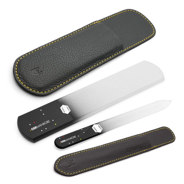 Germanikure Glass Nail File Set - Professional Manicure & Pedicure Kit - Ethically Made in Czech Republic - 2 Pc Black Pedicure Set