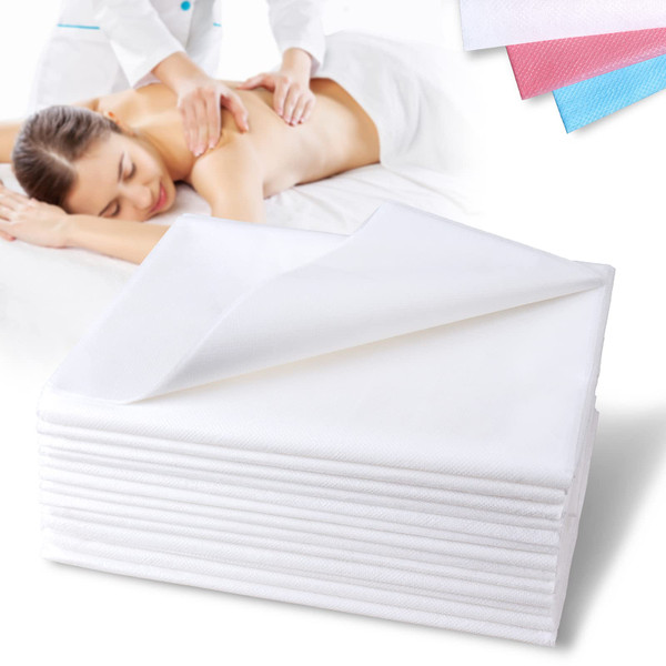 Platonee Disposable Bed Sheets 100 Pcs Waterproof Bed Cover for SPA Tattoo Massage Table Hotels Non Woven Fabric 31" x 78"White