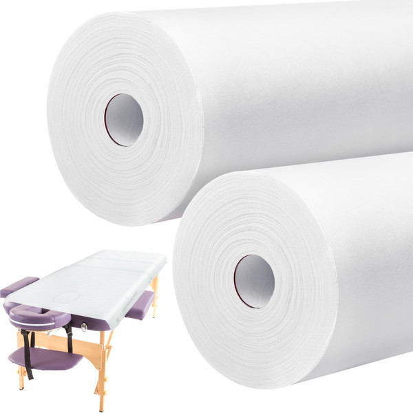 Tudomro 2 Rolls Disposable Non Woven Bed Sheets Massage Table Paper Covers Non Woven Fabric Massage Sheets Waterproof Spa Breathable Bed Cover for Beauty Salon (White)