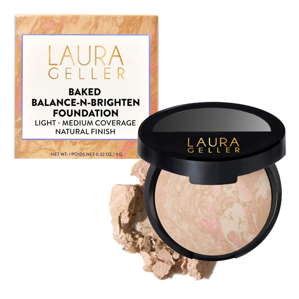 LAURA GELLER NEW YORK Award-Winning Baked Balance-n-Brighten Color Correcting Powder Foundation – Handmade in Italy – Buildable Coverage, Matte Finish – For Mature & Sensitive Skin – 01 Porcelain