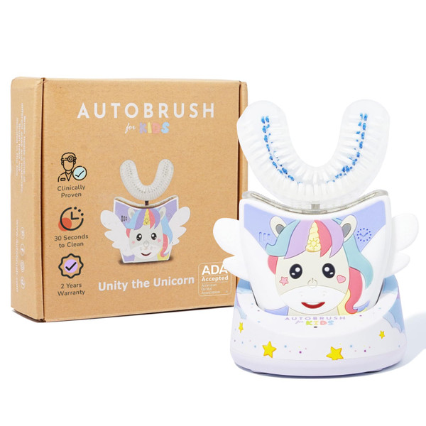 autobrush Kids Electric Toothbrush – Only ADA Accepted U-Shaped Toothbrush, Clinically Proven Up to 5.1X Better Cleaning, 30 Seconds, Full-Mouth 360 Coverage, LED Lights, Music, Ages 9-12, Unicorn