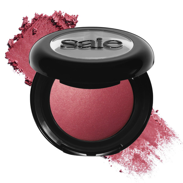 Saie SuperSuede Baked Blush - Talc-Free Powder Blush for Cheeks Infused with Hyaluronic Acid, Glycerin + Squalane - Hydrating Face Makeup for a Natural, Diffused Flush of Color - Grazie (0.1 Ounce)