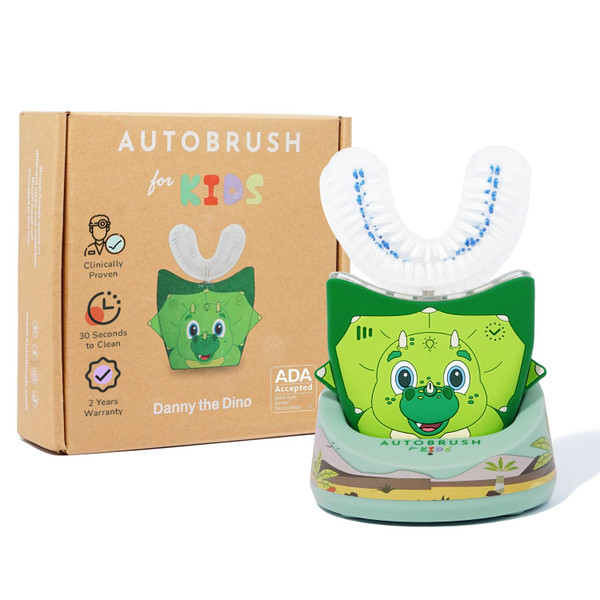 autobrush Kids Electric Toothbrush – Only ADA Accepted U-Shaped Toothbrush, Clinically Proven Up to 5.1X Better Cleaning, 30 Seconds, Full-Mouth 360 Coverage, LED Lights, Music, Ages 6-8, Dinosaur