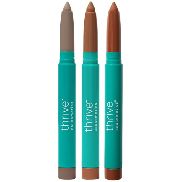 Thrive Causemetics Brilliant Eye Brightener Matte Classic Eyeshadow Stick Bundle, 3 Shades, Waterproof & Crease Proof Cream to Powder Long Lasting Formula, 3 Shadow Sticks & Confetti Makeup Bag