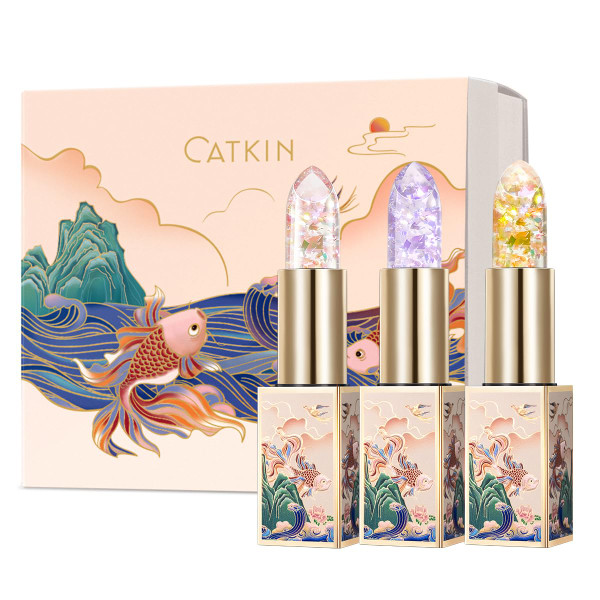 CATKIN Lip Balm Color Tinted Changing Lipstick Ultra Hydrating Lip Moistrurizer Lip Care with Vitamin E Nourishing For Cracked & Dry Lips 0.12 oz 3pcs with Gift Box (C04+C07+C22)