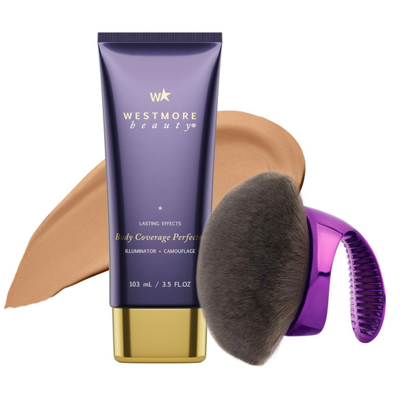 Westmore Beauty Body Coverage Perfector x Blend & Blur Body Brush Kabuki Brush - Waterproof Leg & Body Makeup - Tattoo Cover Up Makeup - 7 Oz Natural Radiance