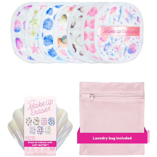 The Original MakeUp Eraser 7-Day Set, Erase All Makeup with Just Water, Including Waterproof Mascara, Eyeliner, Foundation, Lipstick, Sunscreen, and More! Seashells, 7ct.