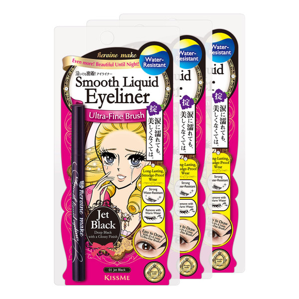 Heroine Make by KissMe Smooth Liquid Eyeliner | Waterproof Black Liquid Eyeliner Pen | Smudge-Proof Formula for Long-Lasting Wear | Hypoallergenic for Sensitive Eyes | Made in Japan | 3 Pack