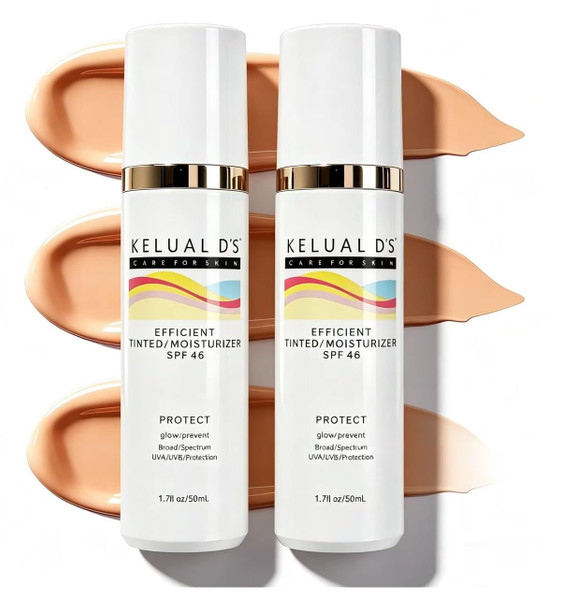 KELUAL DS Anti-Aging Tinted Face Moisturizer & Sheer Face Sunscreen SPF 46, Hydrating Skin Care & Sunscreen Moisturizer - 1.7OZ/50ML (2 PCS)