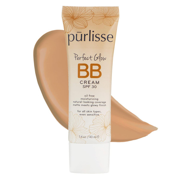 pūrlisse Perfect Glow BB Cream SPF 30 - Luminous Matte Tinted Moisturizer with SPF - Korean Skin Care Formula with Goji & Hawthorn Berry to Hydrate, Brighten & Even Skin - Medium (1.4 oz)