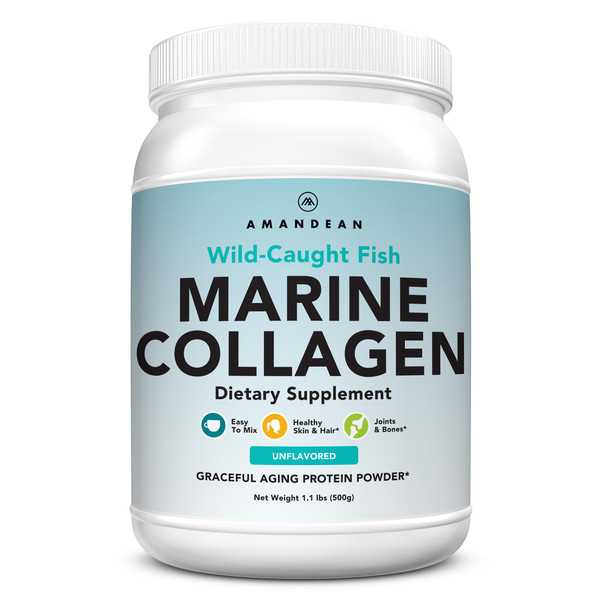 AMANDEAN Marine Collagen Peptides Powder. Double Hydrolyzed for Increased Absorption. Wild-Caught Fish Collagen Supplement. Type 1 & 3 Collagen Protein. 18 Amino Acids for Skin, Hair, Nails.