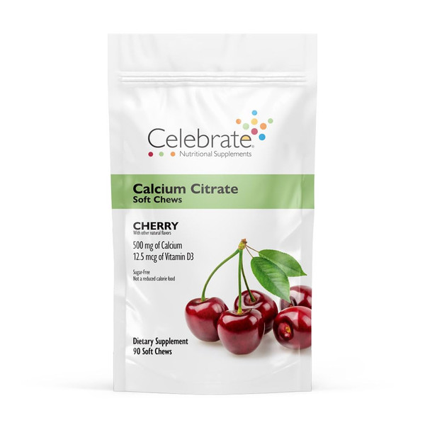 Celebrate Vitamins Bariatric Calcium Chews 500 Mg with Vitamin D3, 3 Months Supply (90 Chews) for Gastric Sleeve & Bypass, Bone Health Support, Sugar & Gluten Free, Cherry