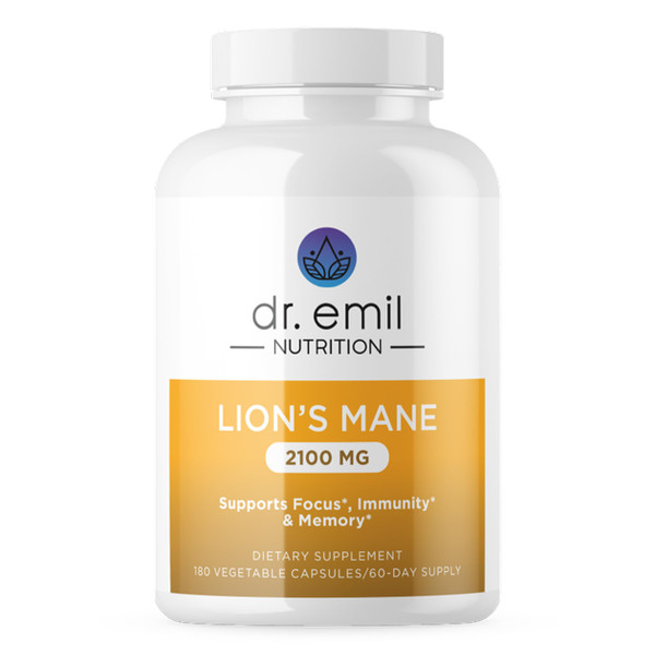 Dr. Emil Organic Lion's Mane Mushroom Supplement - High-Potency Brain Boosting Nootropic for Focus, Clarity & Immune Support - Non-GMO & Vegan, 60 Servings