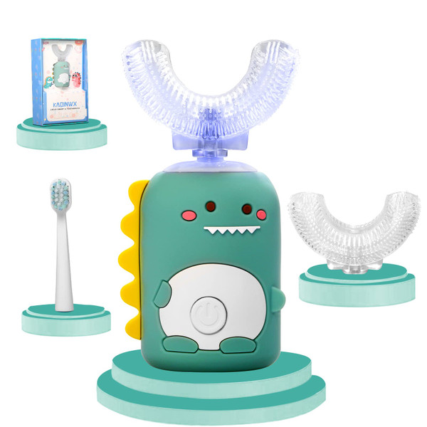KAQINWX Kids U Shaped Electric Toothbrush for Age 2-12, Rechargeable Toddler Toothbrush with 60S Smart Timer, Dinosaur Design, IPX7 Waterproof & 360°Cleaning,Develop Kids' Brushing Habits