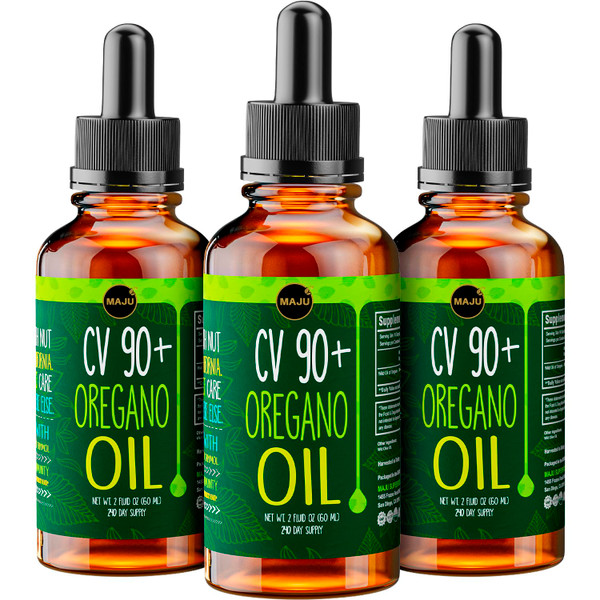 MAJU Oregano Oil Drops - Potent 90%+ Carvacrol (2 fl Oz) Wild Mediterranean Essential Liquid, Aceite de Oregano, Immune and Seasonal Support (3-Pack)