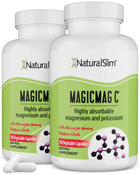 MagicMag C by NaturalSlim, Magnesium Citrate Capsules for Muscle Relaxation, Sleep Quality, Nerve Function & Electrolyte Support, Daily Magnesium Supplement for Men and Women, 100 Capsules 2 pack.