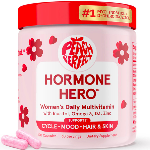 Peach Perfect Inositol Multivitamin – Myo-Inositol & D-Chiro 40:1 Blend, Omega-3, Vitamin D3, Magnesium, Zinc – Supports Women’s Health, Mood, Energy, Supplement – 30 SVG