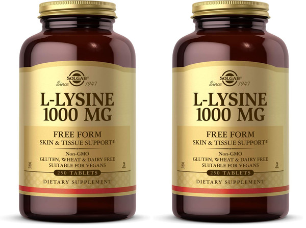 Solgar L-Lysine 1000 mg, 250 Tablets - Enhanced Absorption and Assimilation - Promotes Integrity of Skin and Lips - Collagen Support - Amino Acids - Non-GMO, Vegan, Gluten Free-250 Servings(Pack of 2)