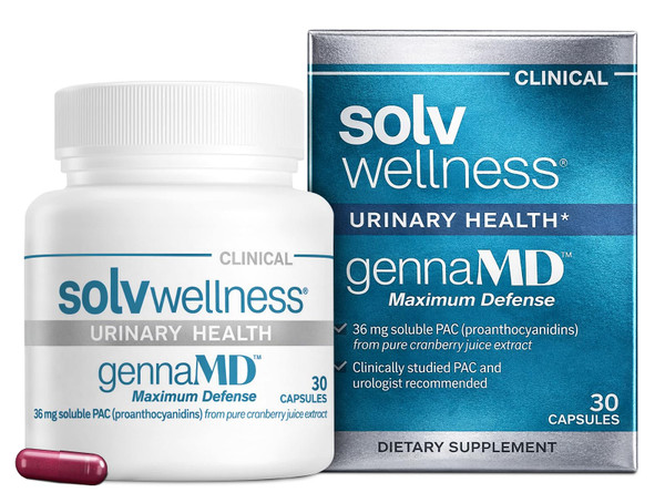 Solv Wellness GennaMD Cranberry Supplement for Urinary Tract Health Support - Advanced 36 mg Soluble PAC from 100% Cranberry Juice Extract - Small, Easy-to-Swallow Capsules - 30 Capsules
