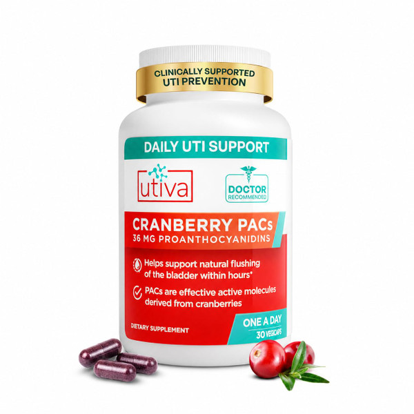 Szio+ Utiva Cranberry PACs – Clinically Studied Ingredients 36mg PACs Extract - UTI Prevention for Women - Urinary Tract Health – Cranberry Supplement Pills for Bladder Health, 30 Vegi Capsules