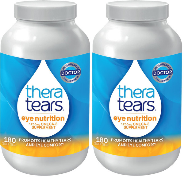 TheraTears Omega 3 Supplement for Eye Care,1200mg Fish Oil and Organic Flaxseed Oil with Vitamin E,180 Count (Pack of 2)
