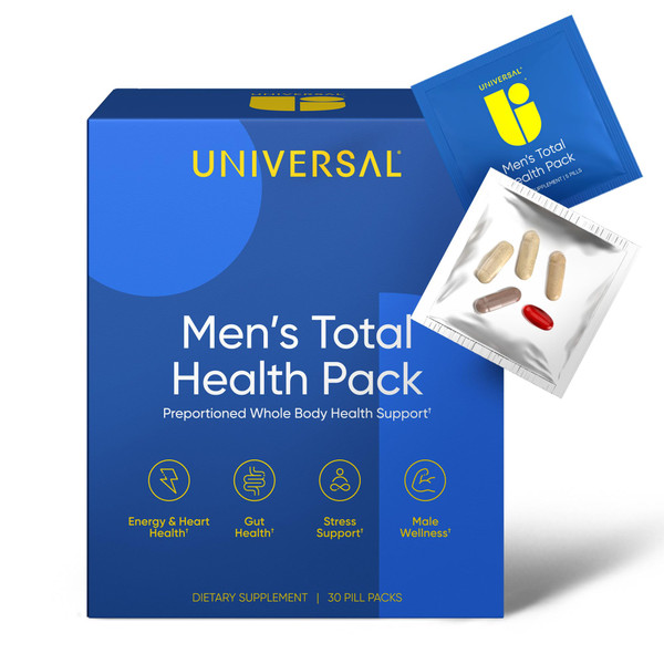 Universal U Men's Total Health Vitamin Packs — 22+ Vitamins, Minerals & Omega-3 Krill Oil with Ashwagandha, Mushroom Blend, AstraGin | Energy, Focus, Heart, Prostate & Gut | 30 Daily Packs