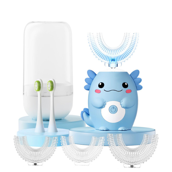 PVOGRT Kids Electric U Shaped Toothbrush - Axolotl Kids Sonic Toothbrush with 6 Brush Head Automatic 6 Cleaning Modes Full Mouth Cleaning-Blue