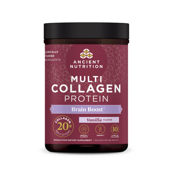 Ancient Nutrition Collagen Powder Protein, Multi Collagen Protein, Hydrolyzed Collagen Peptides Supports Skin and Nails, Joint Supplement (Brain Boost, 45 Servings)