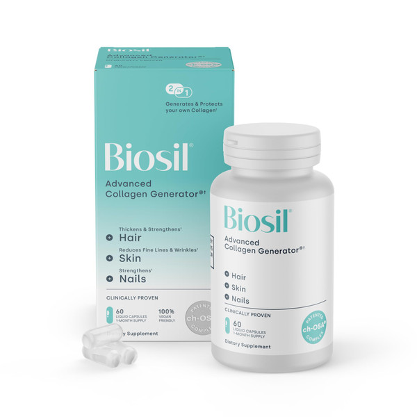 Biosil Collagen Booster Supplement - 60 Vegan Capsules - Patented ch-OSA Activator for Skin, Hair, Nails & Joints - Supports Natural Production - 30-Day Supply