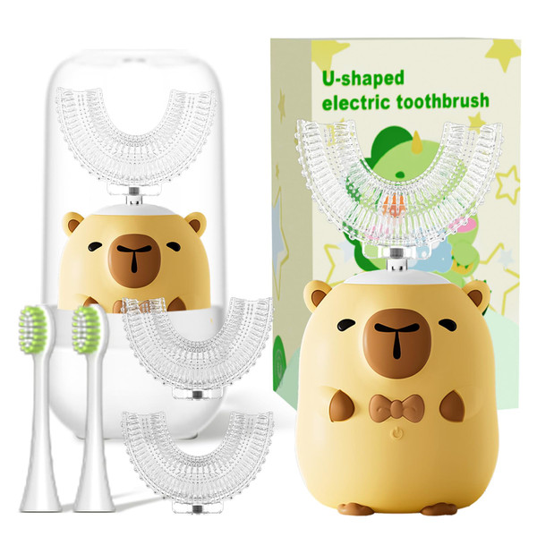 Kids Electric Toothbrushes, U Shaped Ultrasonic Toothbrush,Rechargeable Kids Toothbrush w/Smart Timer, Sonic Toothbrush (Yellow (Ages 7-15))