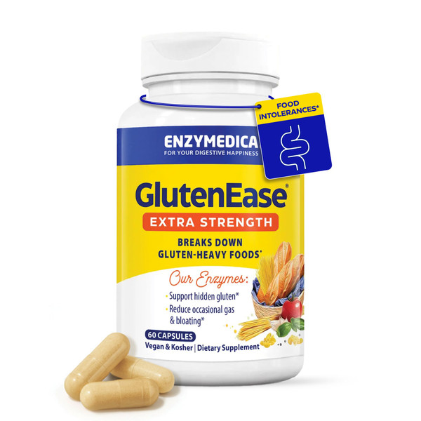 Enzymedica GlutenEase Extra Strength - Digestive Enzyme Supplement for Women & Men, Gluten & Casein Sensitivity Support, High Potency Enzymes for Digestion & Gut Health, Helps Gas & Bloating - 60 Caps