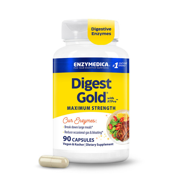 Enzymedica Digest Gold - Digestive Enzyme Supplement for Women & Men, Enzyme Capsules for Digestion, Gut Health Support, Helps Gas & Bloating, ATPro Energy Support, Maximum Strength, Vegan - 90 Caps