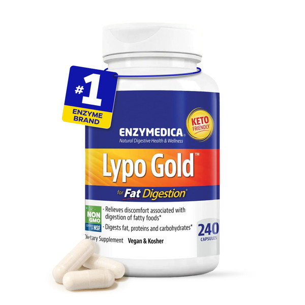 Enzymedica Lypo Gold - Protease, Amylase & Lipase Digestive Enzymes for Women & Men, Enzyme Supplement for Fat Digestion, Gut Health & Gallbladder Support, Helps Gas & Bloating, Gluten Free - 240 Caps