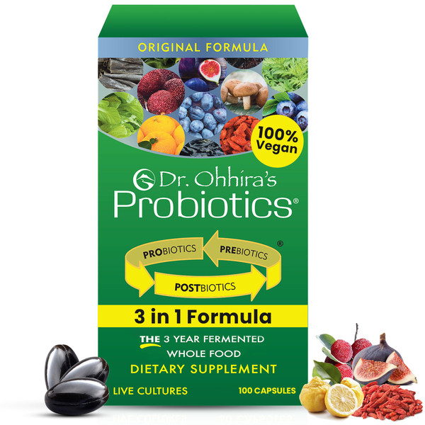 Dr Ohhira's 3-in-1 Probiotics, Prebiotics and Postbiotics to Support Digestive Health for Men & Women | Support Complete Gut Health with Pre, Pro and Post biotics Supplement | 100 Vegan Capsules