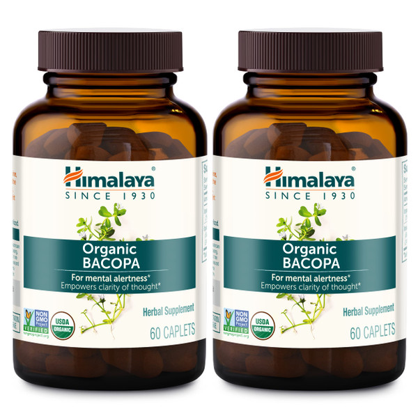 Himalaya USDA Organic Bacopa Monnieri Nootropic Herbal Supplement,Brahmi,Bacopa Supplements, Bacopa Extract,Mental Alertness, Supports Calm,Memory,Cognition,Non-GMO,750 mg, 120 Plant-Based Caplets