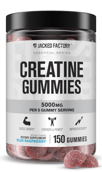 Jacked Factory Creatine Gummies 5g Daily Dose (1g per Gummy) - Creatine Gummy for Men and Women, Vegan-Friendly, Travel-Friendly, Third-Party Tested - 150 Gummies, Blue Raspberry