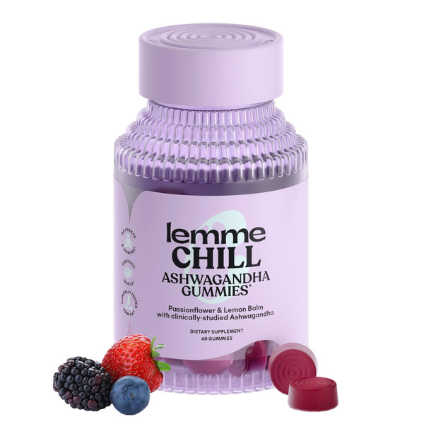Lemme Chill Stress Relief Gummies with 300mg KSM-66 Ashwagandha, Lemon Balm, Passionflower & Goji to Support Relaxation, Healthy Cortisol & Sleep - Gluten-Free, Non-GMO, Mixed Berry (60 Count)