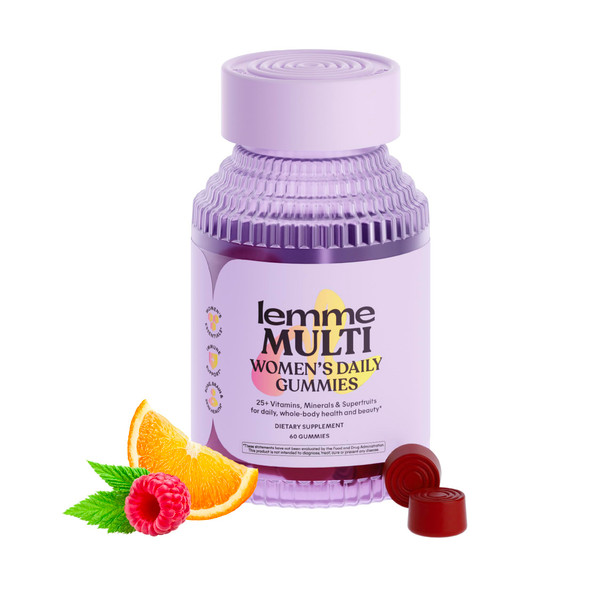 Lemme Women's Multivitamin Gummies, Daily Nutritional Support with Vitamins A, C, D, E, Biotin, Folic Acid, Zinc & Inositol, Bone, Brain, Skin & Immune Health, Raspberry Orange, 30-Day Supply