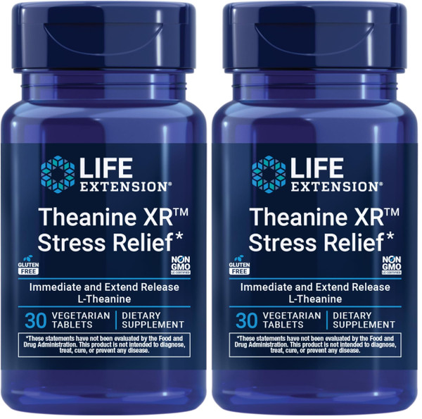 Life Extension Theanine XR™ Stress Relief – L-Theanine – Promotes a Calm Response to Daytime Stress-– Non-GMO,Gluten-Free,Vegetarian-– 30 Tablets,(Pack of 2)