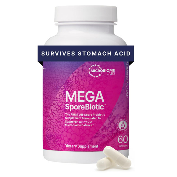 Microbiome Labs MegaSporeBiotic Probiotics for Women & Men - Spore-Based Probiotic for Gut Health & Digestive Support - Shelf-Stable, Travel-Friendly, Mens & Womens Probiotics (60 Capsules)