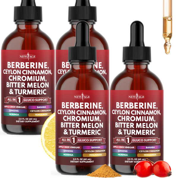 Berberine with Ceylon Cinnamon Supplement Liquid Drops + Bitter Melon Extract, Glucomannan, Gymnema, Chromium, Turmeric, Panax Ginseng, Moringa- 8 OZ