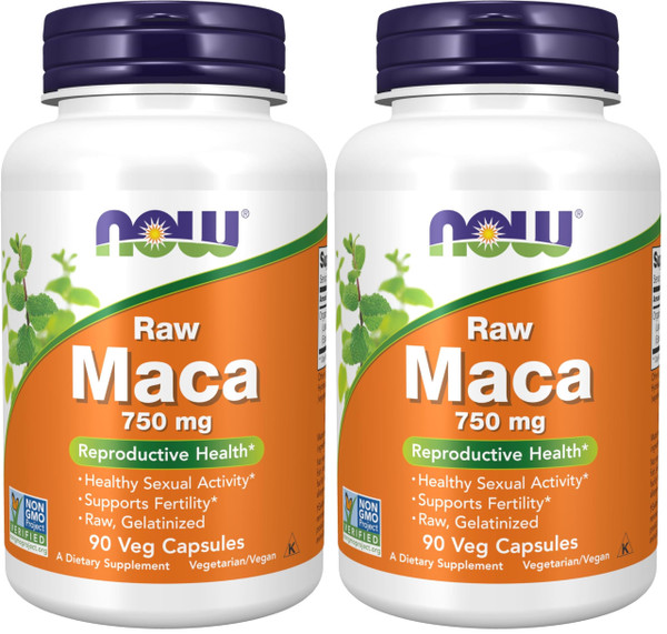 NOW Foods Supplements, Maca (Lepidium meyenii) 750 mg Raw, Reproductive Health*, 90 Veg Capsules,(Pack of 2)