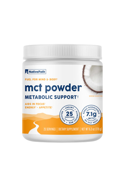 NativePath MCT Oil Powder Supplement - Unflavored MCT Powder with Keto-Friendly C8 MCTs. Free of Dairy, Gluten and GMOs, 25 Servings