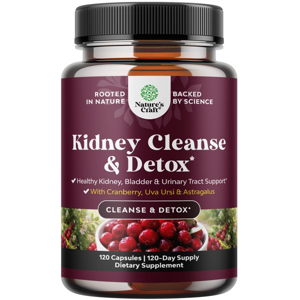 Advanced Kidney Support Supplement - Kidney Cleanse Detox & Repair Cranberry Extract Capsules with Uva Ursi, Stinging Nettle & Astragalus for Kidney health - Urinary Tract Health - 120 Count