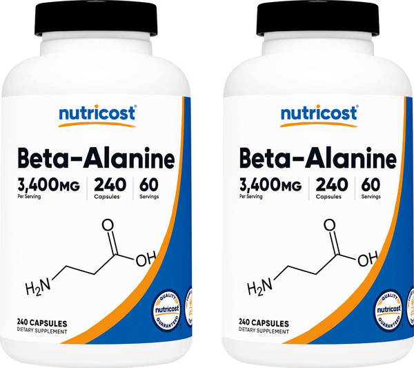Nutricost Beta-Alanine Capsules 3400mg, 240 Caps (2 Pack) - Potent Beta Alanine, Gluten Free & Non-GMO, 850mg Per Cap, 60 Serv Per Bottle