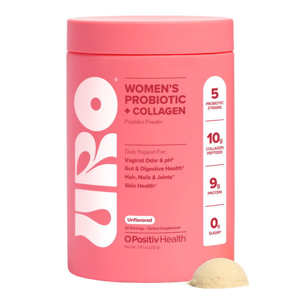 URO Women’s Probiotic + Collagen Peptides Powder – Vaginal, Skin & Gut Health In One Daily Scoop – With Hydrolyzed Collagen Peptides, Probiotic Blend, and XOS Prebiotics – 20 servings
