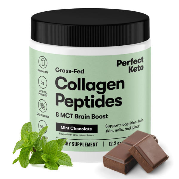 Perfect Keto Collagen Peptides, Mint Chocolate, 10g Protein Powder, Grass Fed Hydrolyzed Type 1 & 3 Supplement, Low Carb, No Sugar Added, Keto Friendly, Coffee Creamer & Drink Mix, with MCT Oil